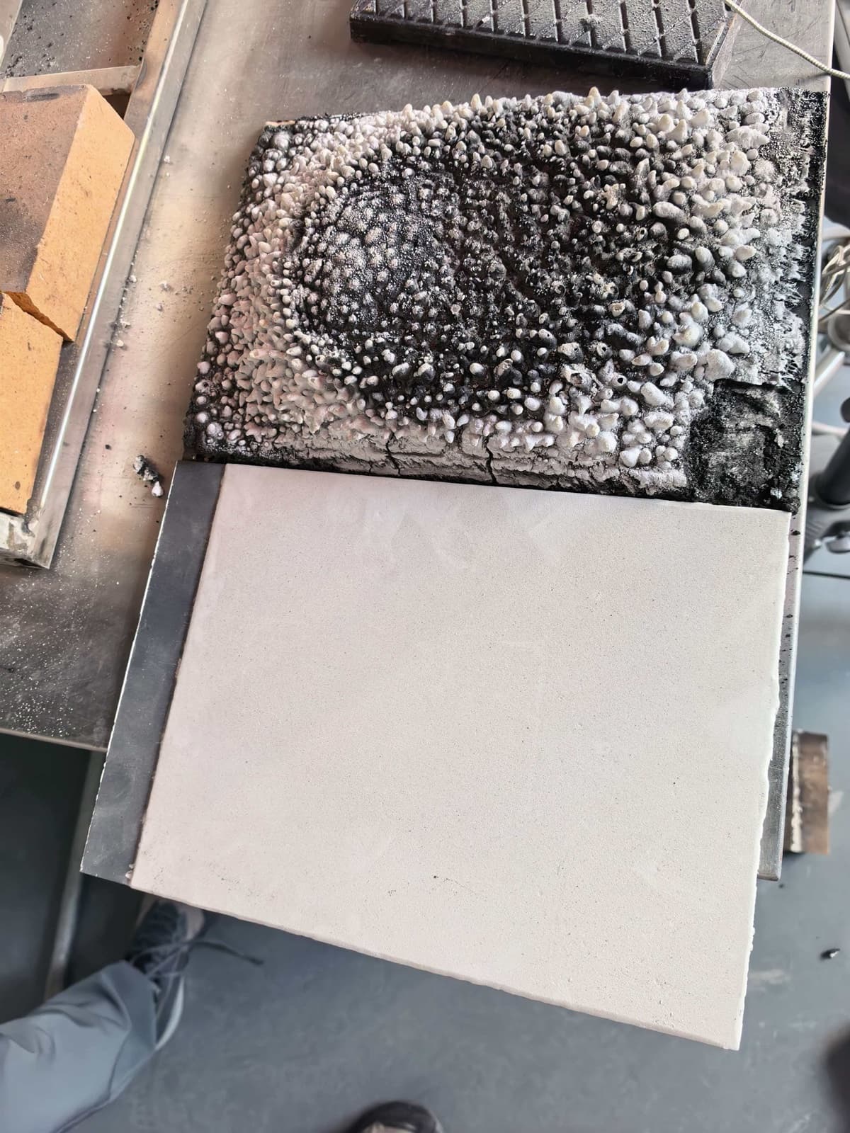 Coating sample after controlled thermal exposure in a laboratory test setup