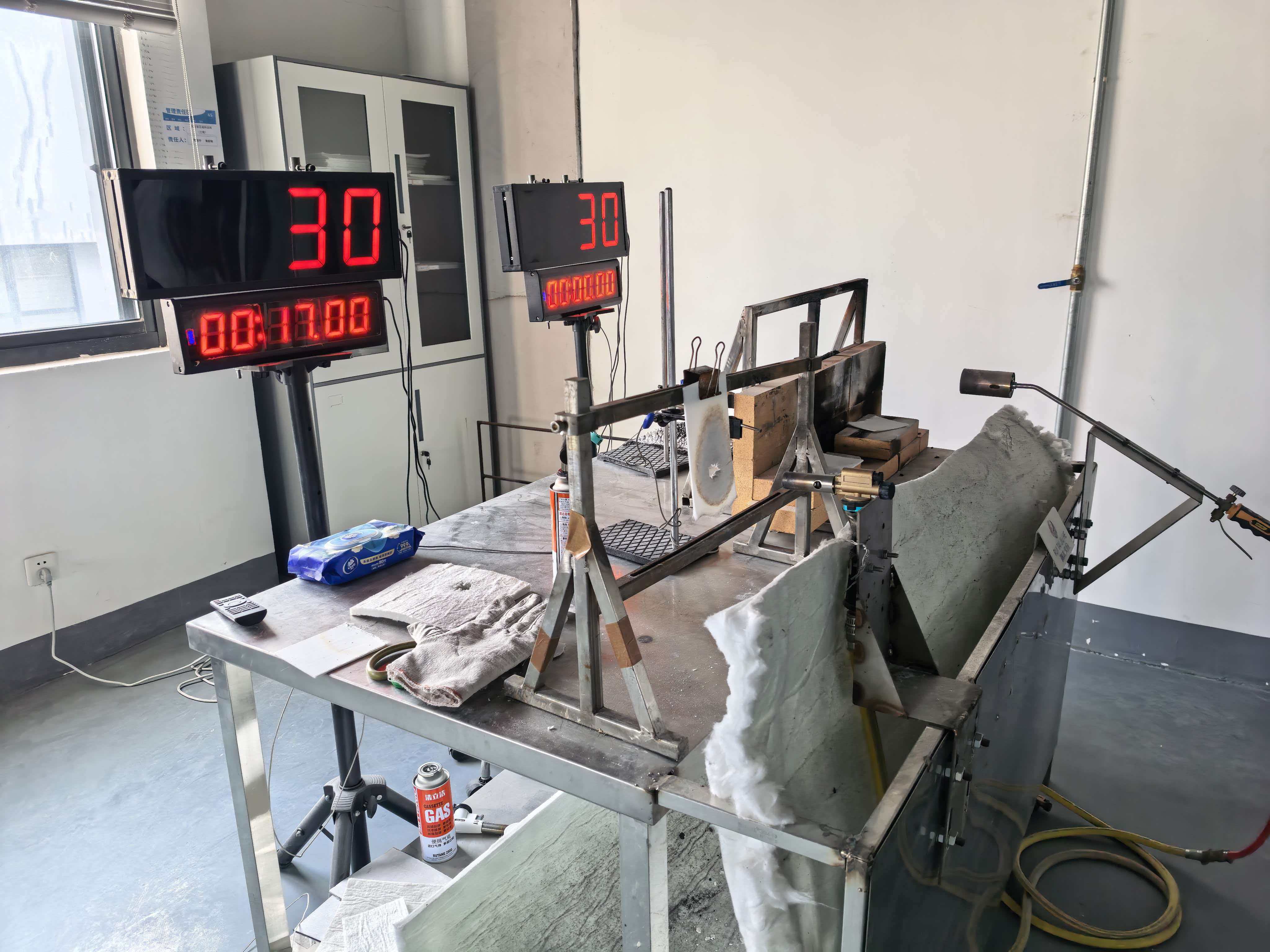 Aerogel coating thermal and fire test setup